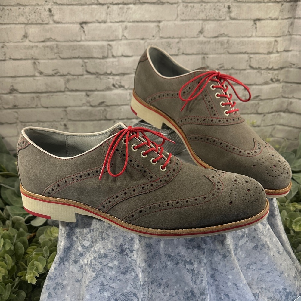 JOHNSTON & MURPHY “Ellington” Gray Suede Contrast-Color Classic Wingtip Mens 10M